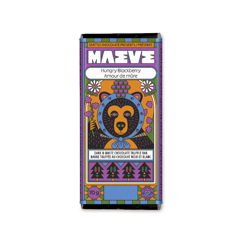 Seattle Chocolates Presents Maeve Dark & White Chocolate Truffle Bar - Hungry Blackberry - 70g