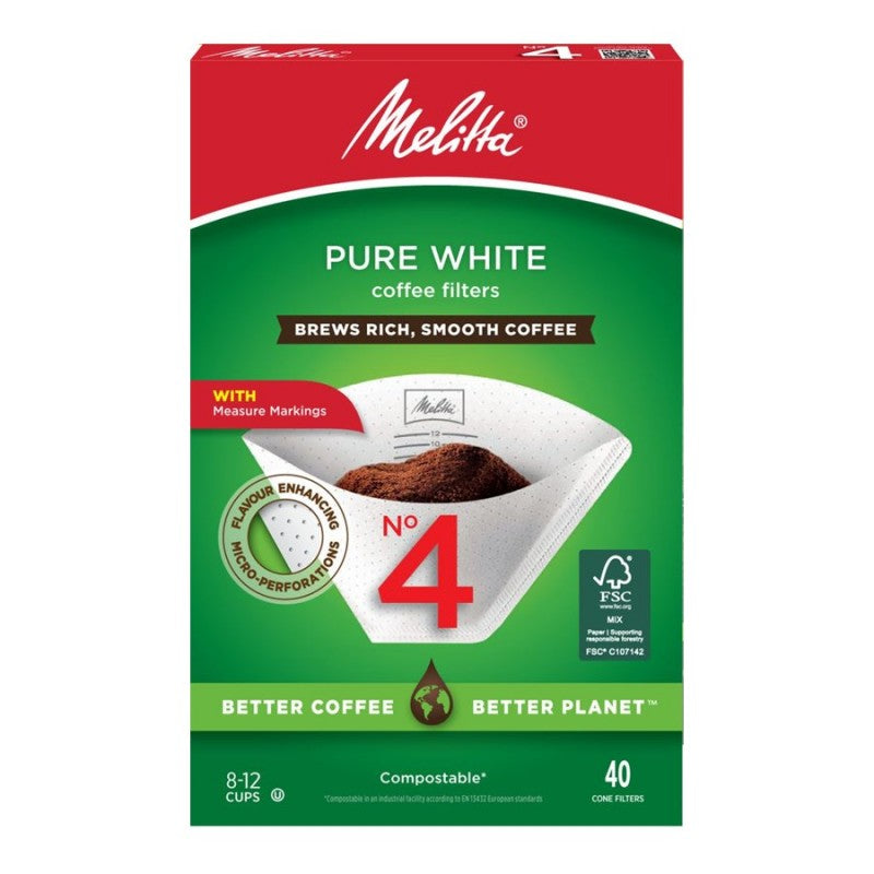 Melitta Super Premium #4 Coffee Filter for Coffee Maker - Pure White - 40's