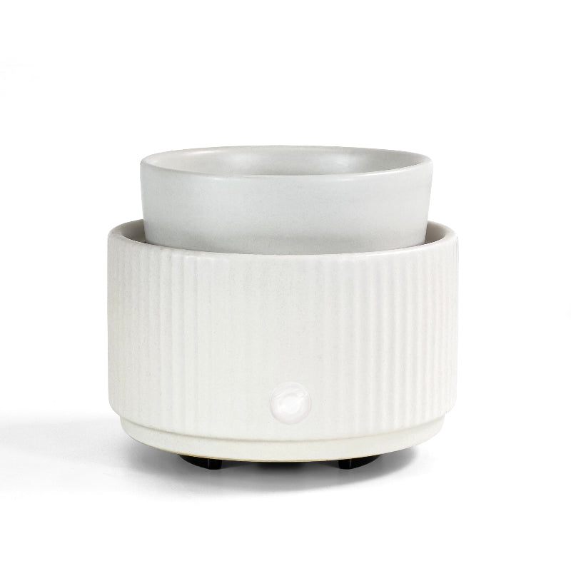 Aromar Ceramic Wax Warmer - White Ribbed - 10x8cm