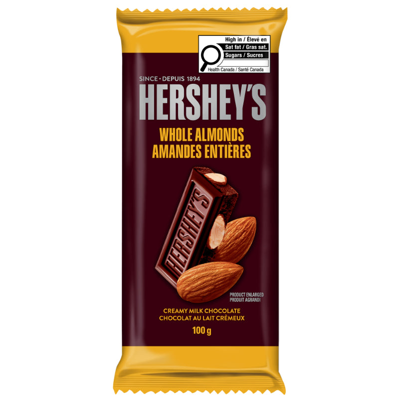 Hershey's Chocolate Bar - Creamy Milk Chocolate with Whole Almonds - 100g