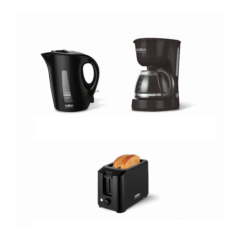 Salton Essentials Kettle, Toaster and Coffee Maker Set - Black - COL2164BK