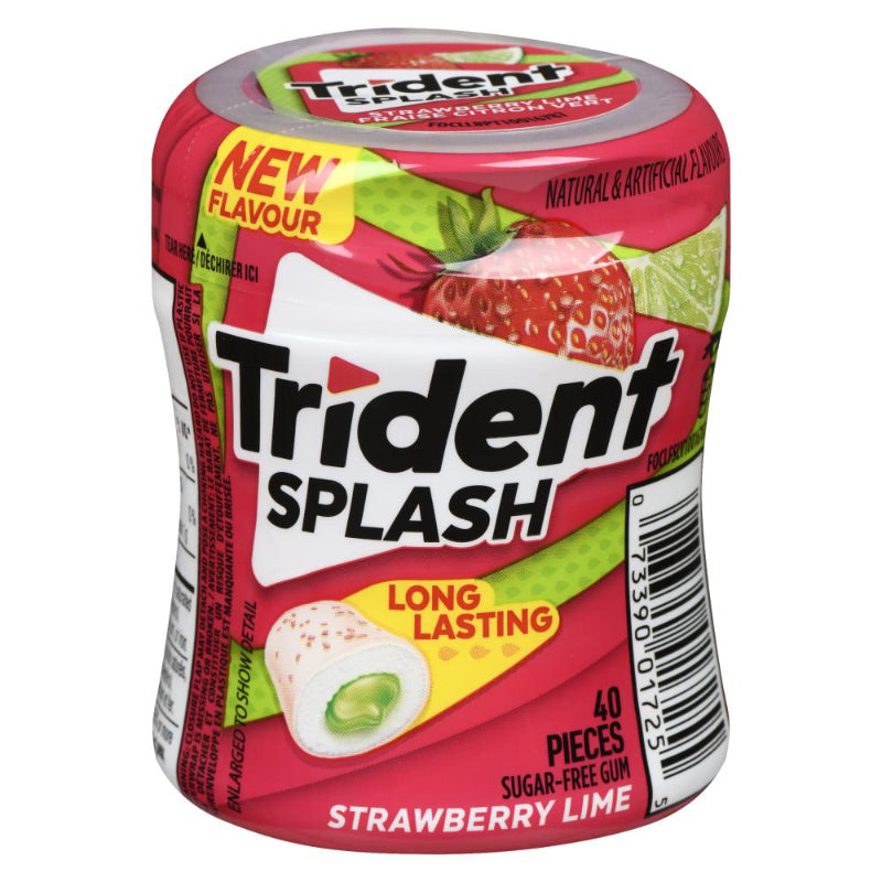 Trident Splash Sugar-Free Chewing Gum Candy Bottle - Strawberry Lime - 40 pieces