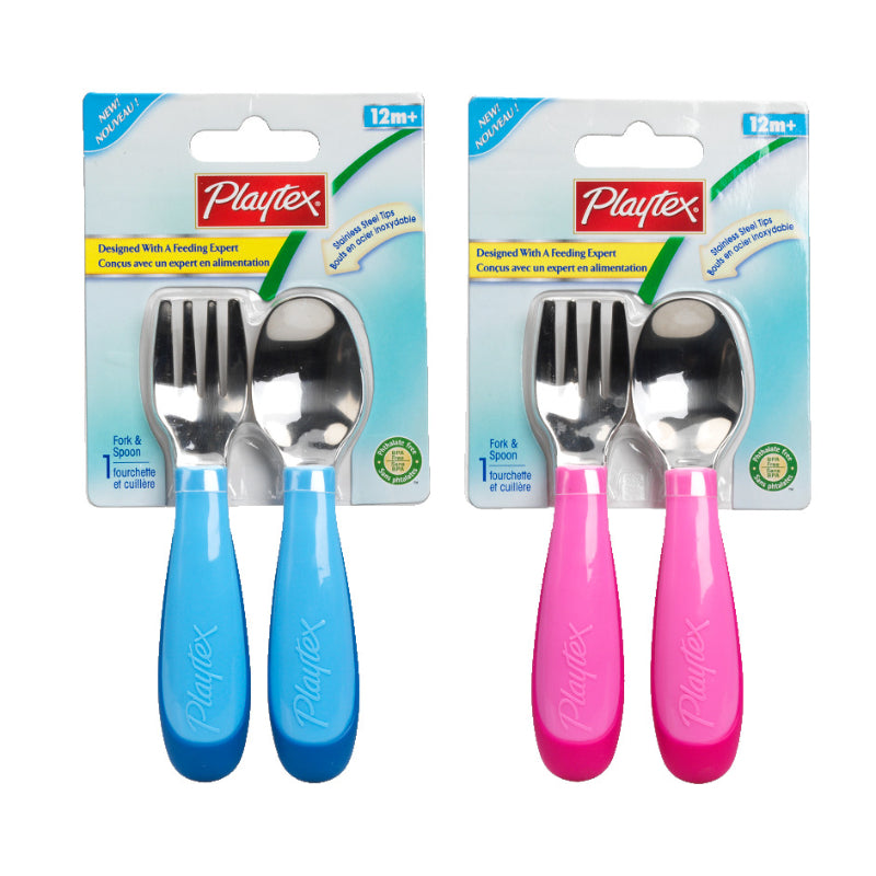 Playtex Toddler Utensils Fork & Spoon - 12 months+ - 2 pack - Assorted