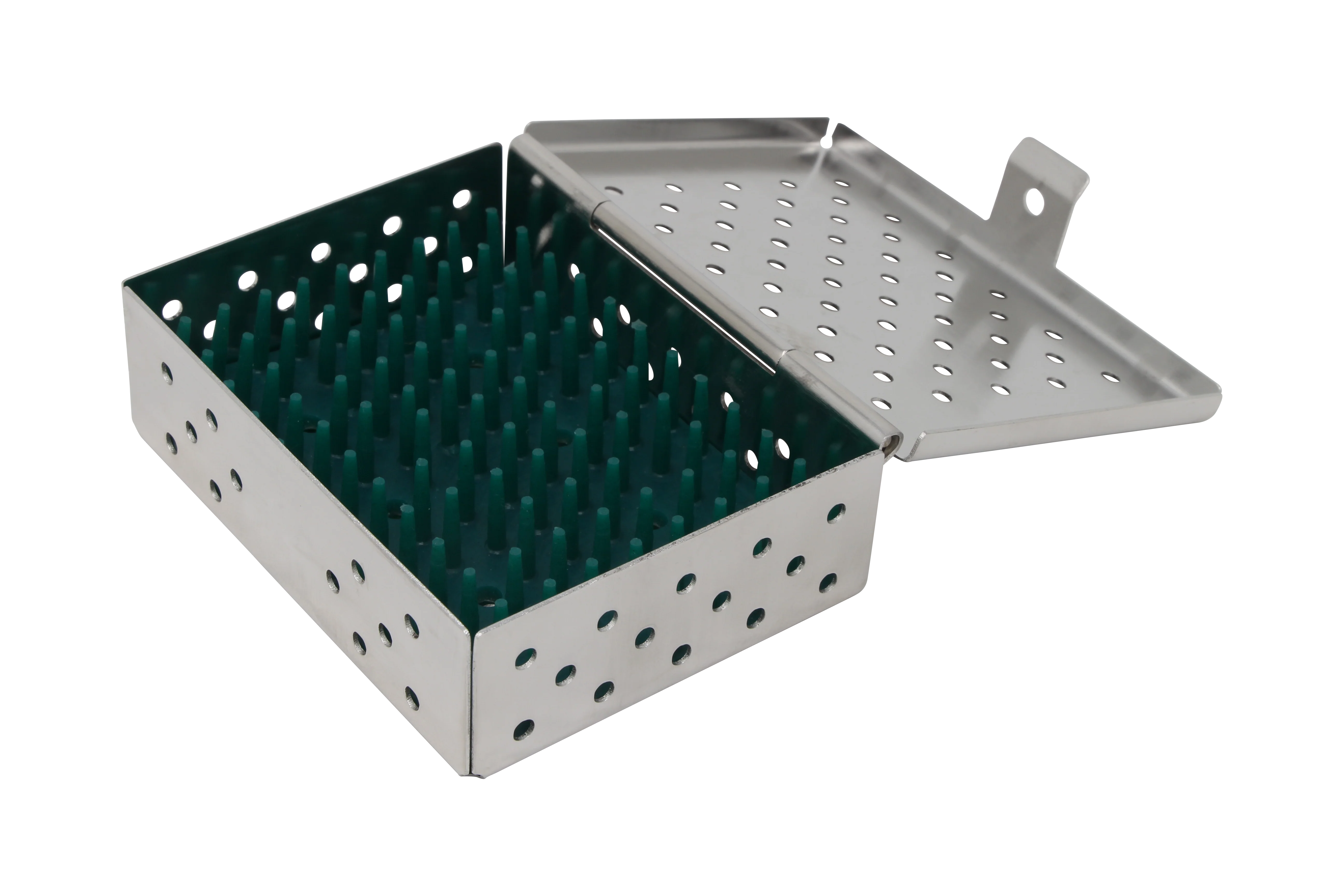 Sterilization Cassette for Clamps, Small Parts & Handpieces, With Silicone Mat - 80x60x25, Non Detachable