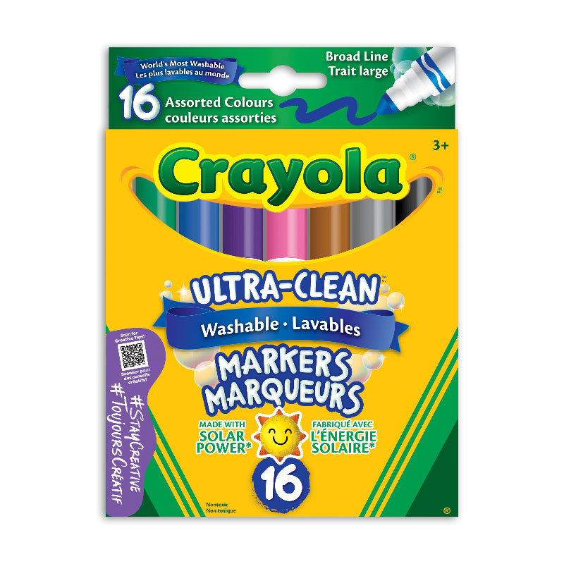 Crayola Ultra-Clean Washable Broad Line Markers - 16 Assorted Colours