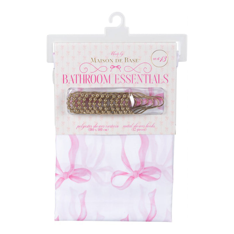 Maison De Base Bathroom Essentials Shower Curtain - 180 x 180cm - Pink Bows