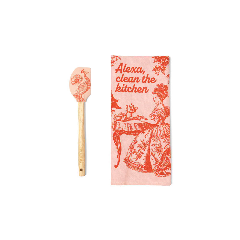 Two Left Feet The Reluctant Chef Tea Towel and Spatula Set - Alexa Clean the Kitchen - 2 pcs