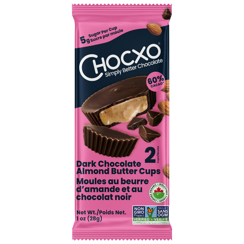 ChocXO Simply Better Chocolate - Dark Chocolate Coconut Almond Butter Cups - 28g / 2 Pack
