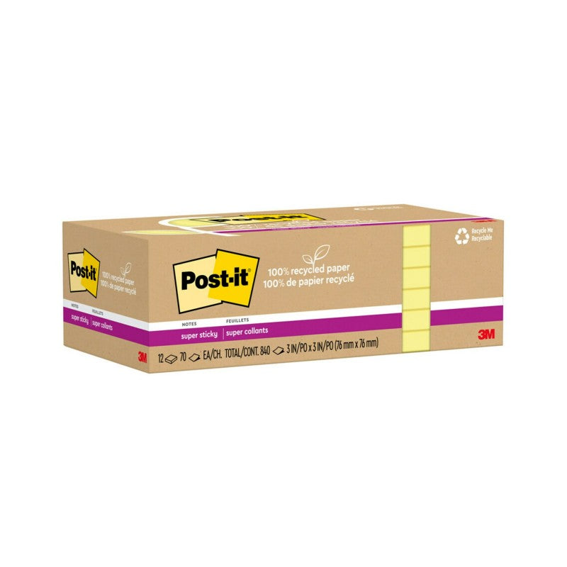 Post-it Super Sticky Notes - Canary Yellow - 76 x 76 mm - 12 x 70 sheets