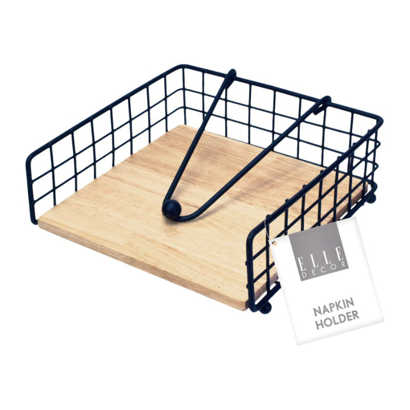 ELLE DECOR Napkin Holder - Black / Wood