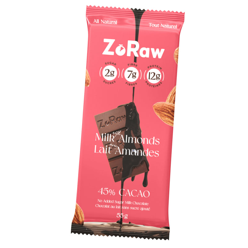 ZoRaw 45% Cocoa Milk Chocolate Bar with Almonds - 55g
