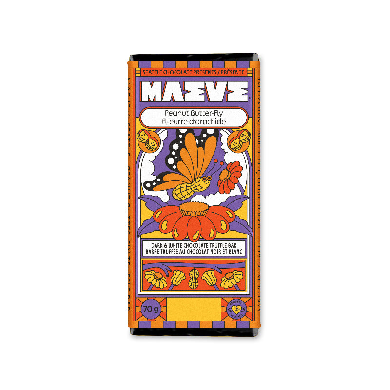 Seattle Chocolates Presents Maeve Dark & White Chocolate Truffle Bar - Peanut Butter-Fly - 70g