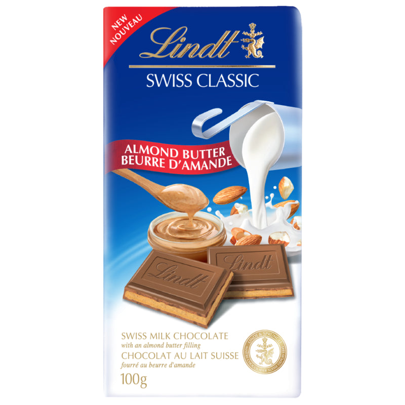 Lindt SWISS CLASSIC Milk Chocolate Bar - Almond Butter - 100g