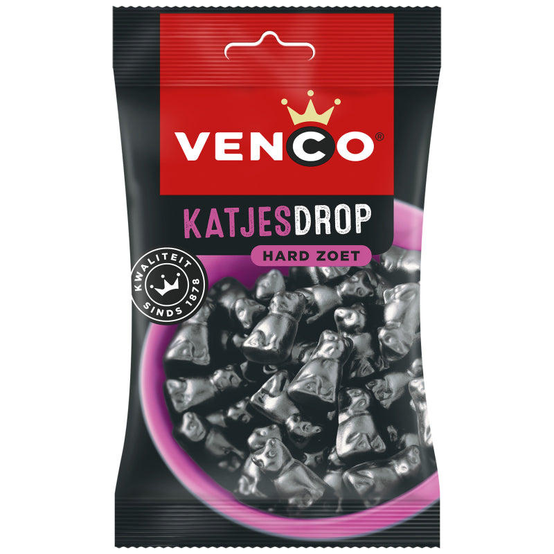 Venco Cat Shaped Katjesdrop Black Hard Licorice Candy - 120g
