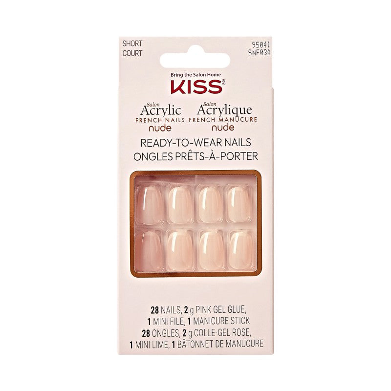 KISS Salon Acrylic French Nude False Nails Kit - Short - Squoval - Chic Beats - 28's