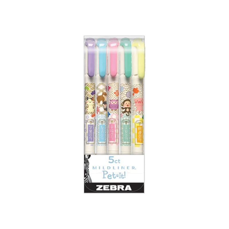 Zebra Mildliner Pet-It! with Charms Twin-Tip Highlighter - Assorted - 5's