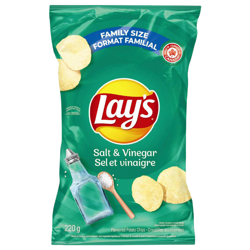 Lay's Salt and Vinegar Flavoured Potato Chips - Family Size - 220g