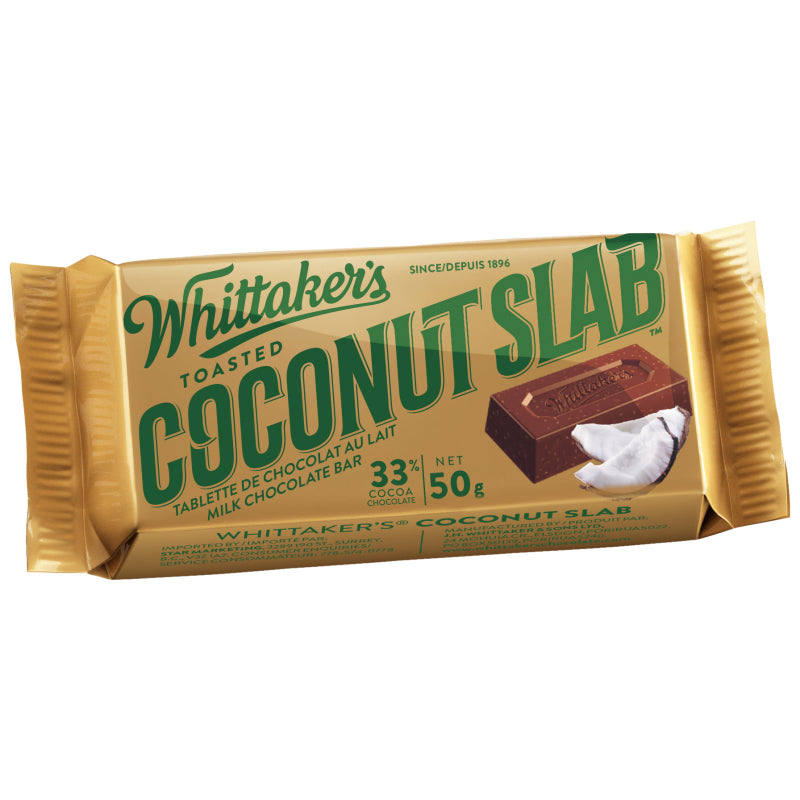 Whittaker's Toasted Coconut Slab Milk Chocolate Bar - 50g