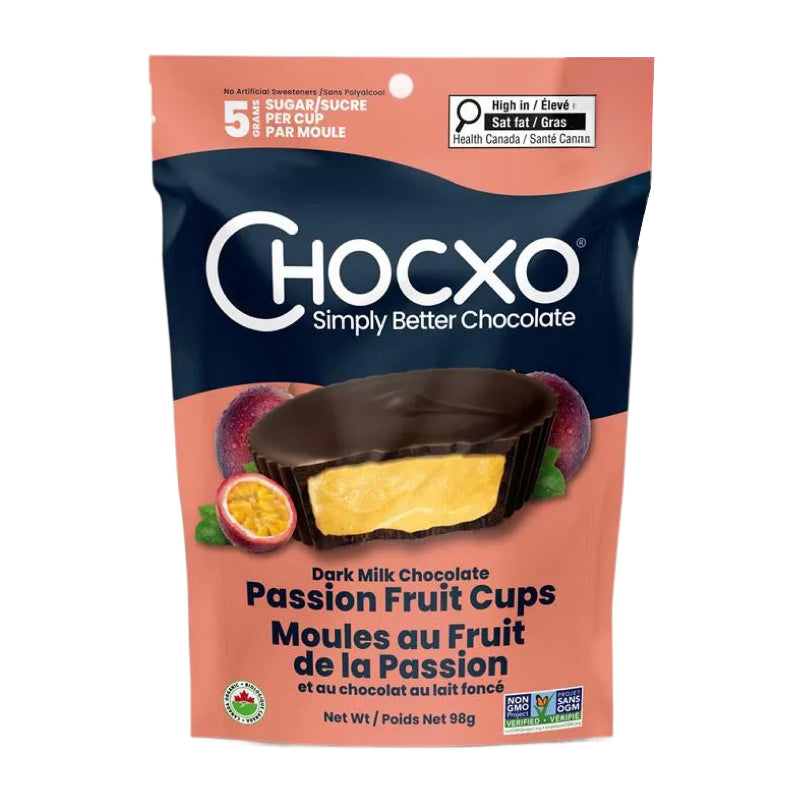 Chocxo Dark Milk Chocolate Cups - Passion Fruit - 98g