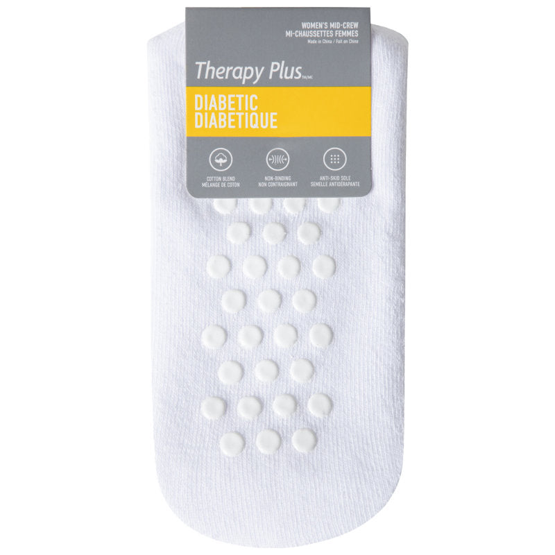 TP Women Diabetic Mid Crew Home Socks - White - Non Slip