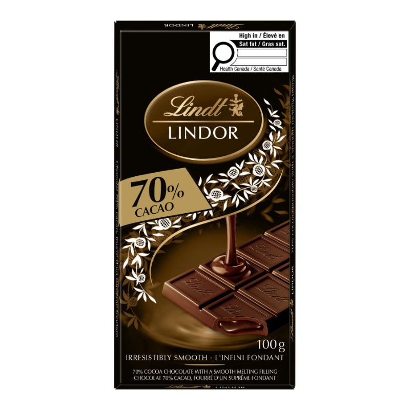 LINDOR Extra Dark Chocolate Bar - 70% Cacao - 100g