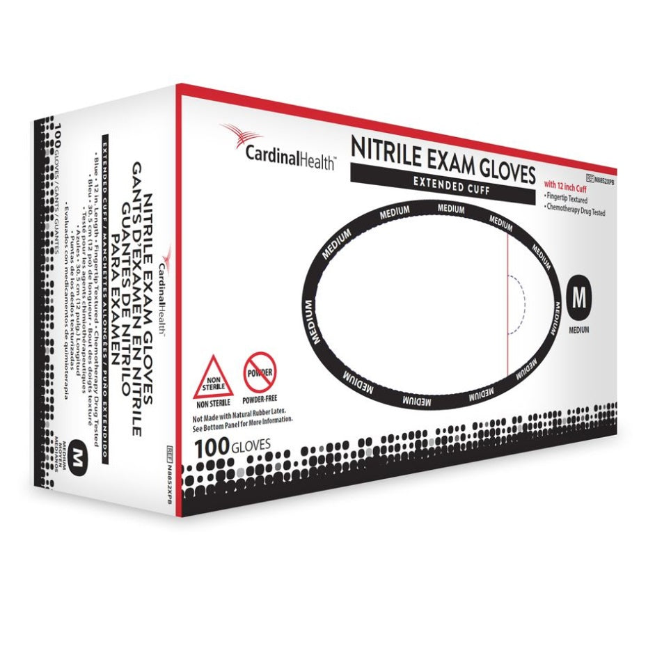 Exam Gloves, Nitrile, Powder Free, Non-Sterile, Chemotherapy, 12" Extended Length, Textured, Blue