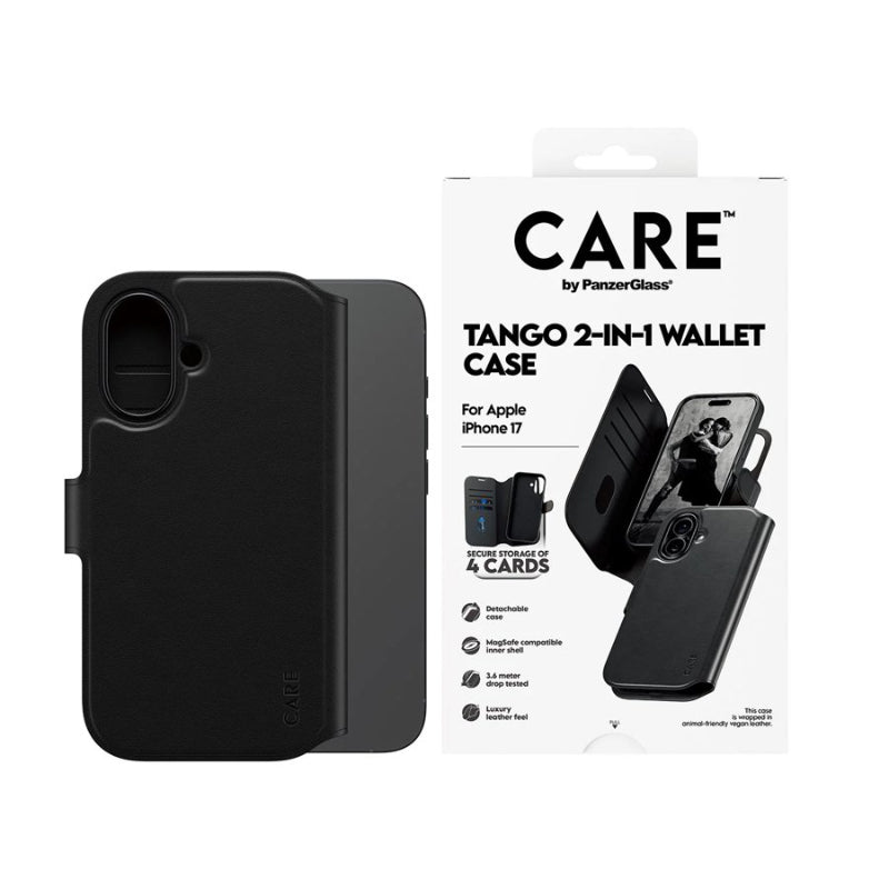 CARE by PanzerGlass Tango 2-in-1 Wallet Magsafe Flip Cover for Apple iPhone 17 - Black
