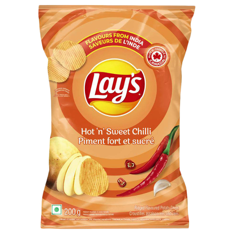 Lay's Hot 'n' Sweet Chilli Ridge Flavoured Potato Chips - 200g