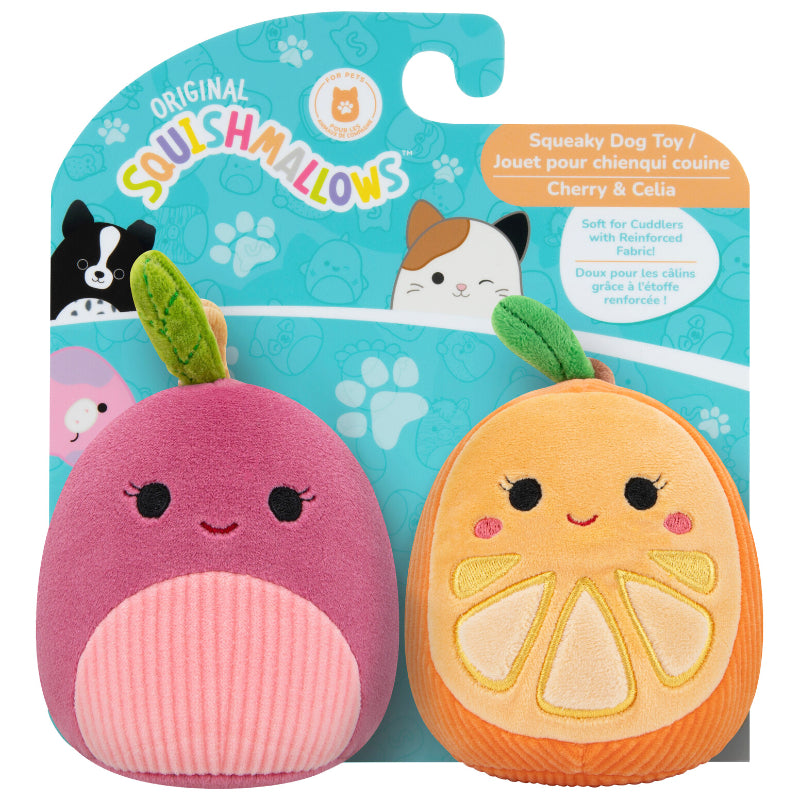 Squishmallows Original Squeaky Dog Toy - Cherry & Celia - 3.5 Inch / 2 Pack