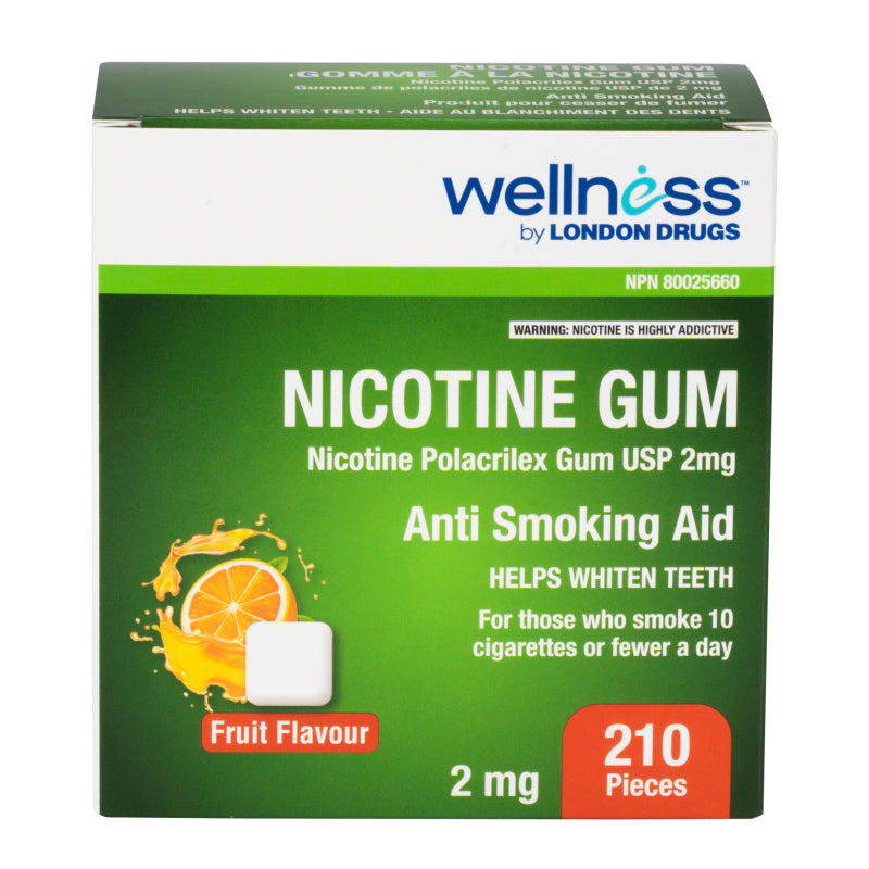 Wellness by London Drugs Nicotine Gum in Fruit Flavor - 2mg/210's