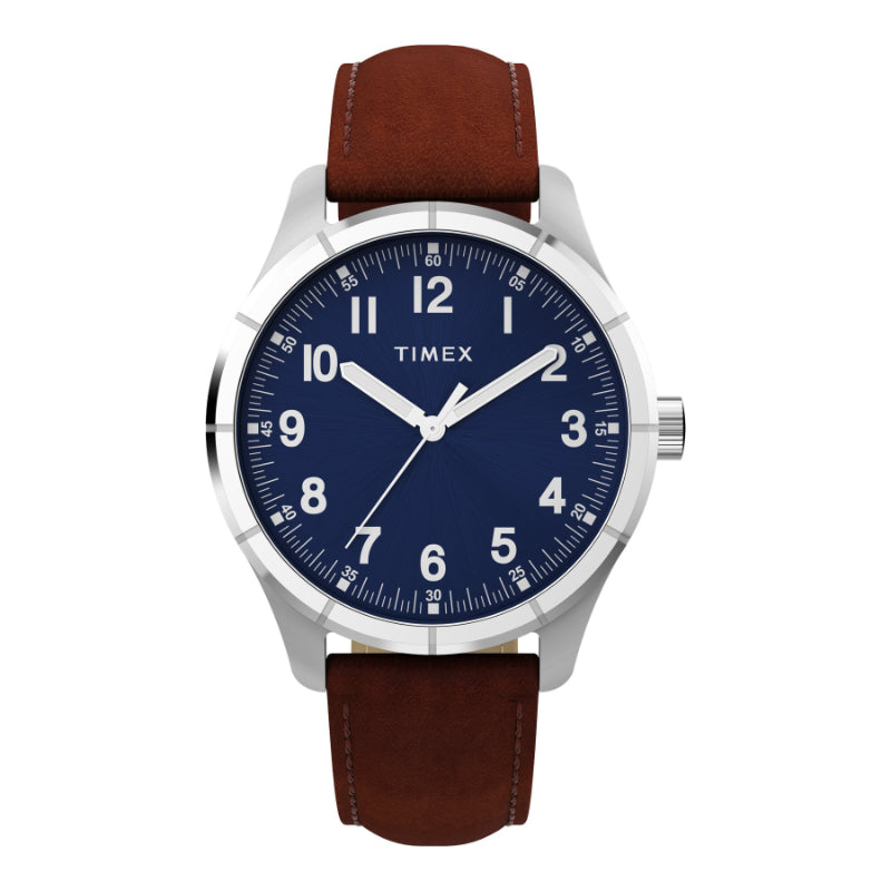 Timex The Main Street Collection Wristwatch - Silver-Tone/Brown/Blue - TW2Y162009J