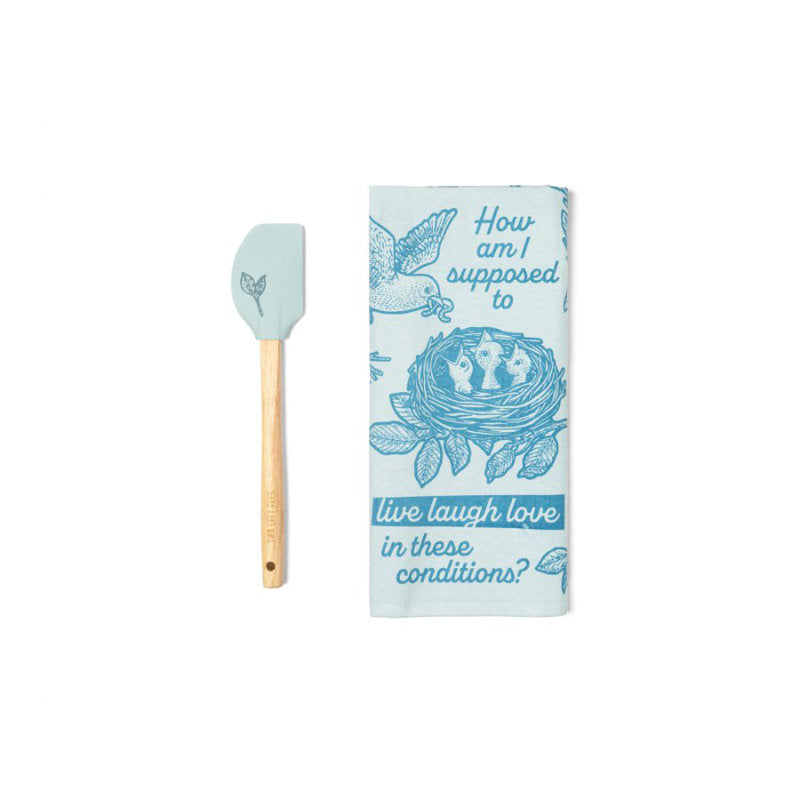 Two Left Feet The Reluctant Chef Tea Towel and Spatula Set - Live Laugh Love - 2 pcs