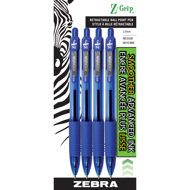 Zebra Z-Grip 1.0mm Medium Point Smoother Advanced Retractable Ballpoint Pen - Black Ink - 4 pack