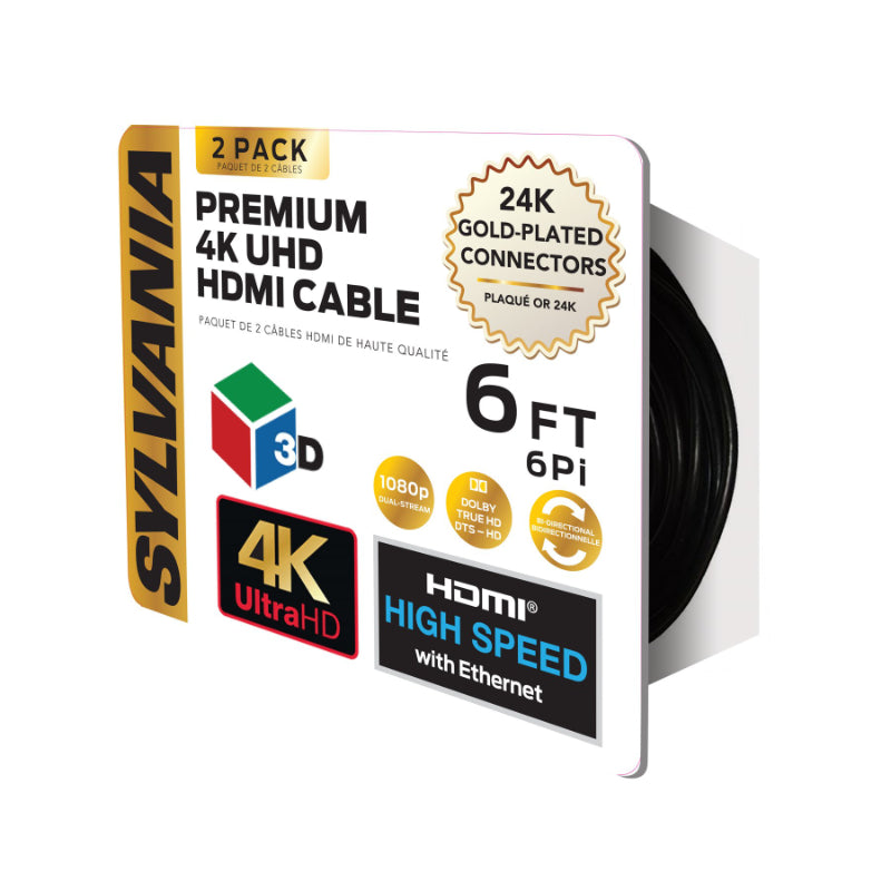 Sylvania High Speed HDMI Cable - 1.83m - 2 pack - Open Box or Display Models Only