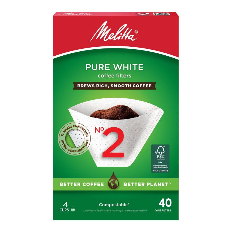 Melitta Super Premium #2 Coffee Filter for Coffee Maker - Pure White - 40's