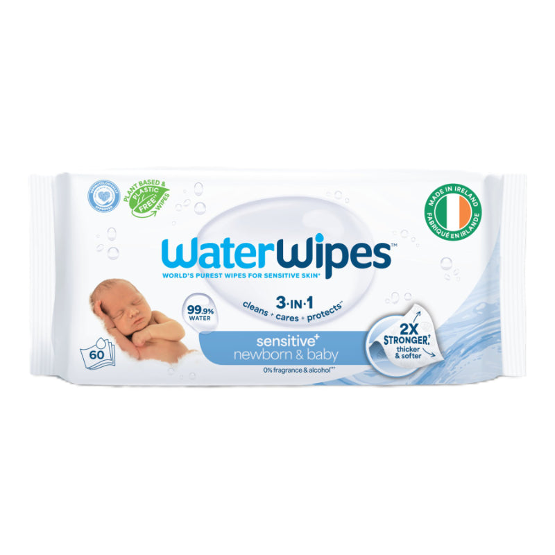 WaterWipes Sensitive+ Newborn & Baby Wipes, 99.9% Water-Based - 60 Wipes