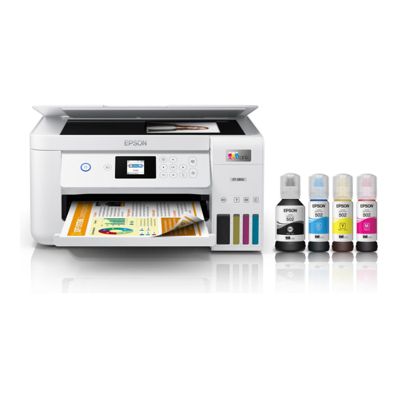 Epson EcoTank ET-2850 Wireless Multifunction Color Ink-Jet Printer - Certified Refurbished - White - C11CJ63202-N