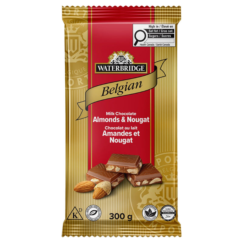 Waterbridge Belgian Milk Chocolate Bar - Almonds & Nougat - 300g