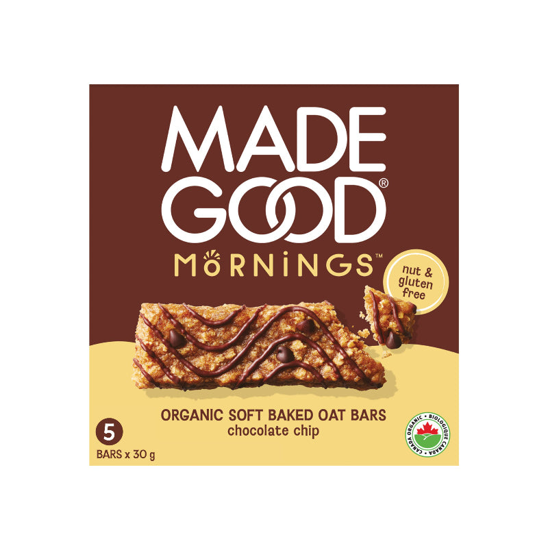 MadeGood Mornings Organic Soft Baked Oat Bars - Chocolate Chip - 5 pack / 150g