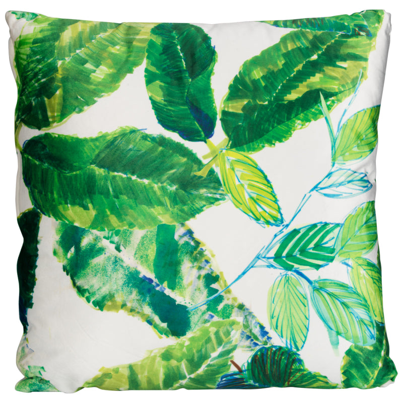 Collection by London Drugs Velvet Cushion - White/Green Leaves - 46x46cm