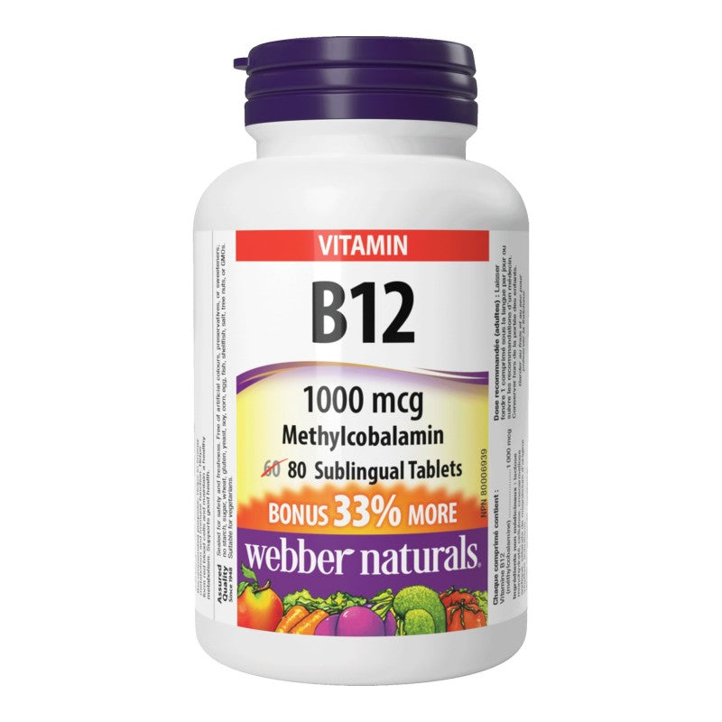 Webber Naturals Vitamin B12 Sublingual Tablets - 1000 mcg - 80's