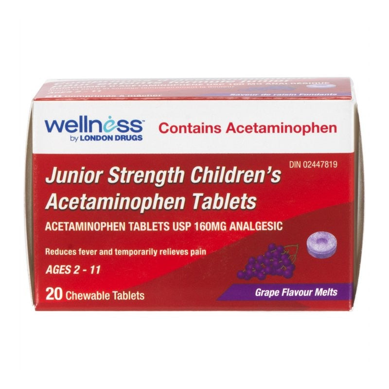 Wellness Junior Strength Children's Acetaminophen Chewable Tablets - Grape - 20's