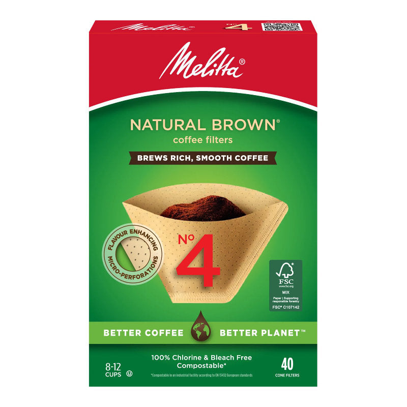 Melitta Super Premium 4 Coffee Filter for Coffee Maker - Natural Brown - 40's