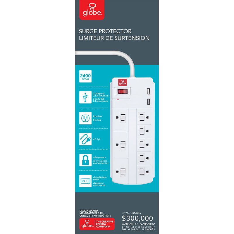 Globe Powerbar - 8 Outlet/2usb