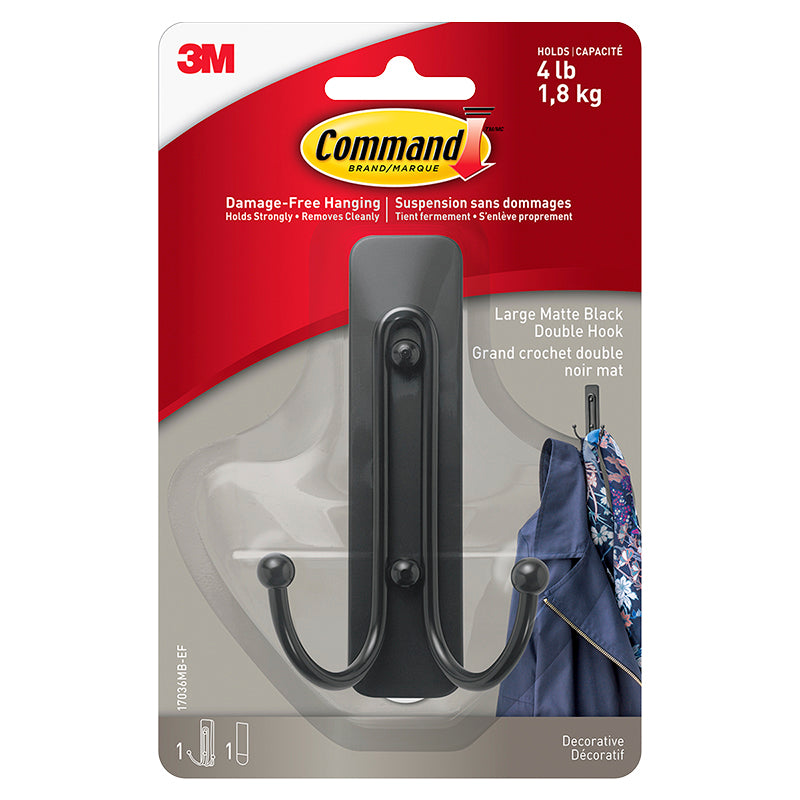 3M Command Double Hook - Matte Black - Medium - Single