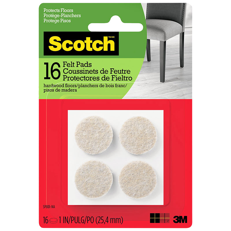 Scotch Felt Pads for Hardwood Floors - 1in/16s