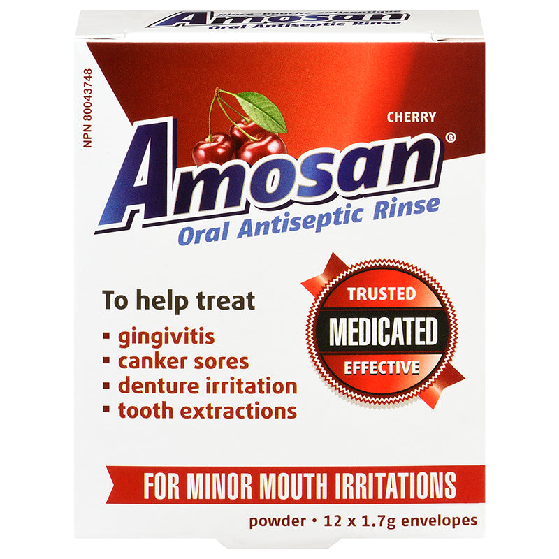 Amosan Oral Antiseptic Rinse - Cherry Flavour - 12x1.7g