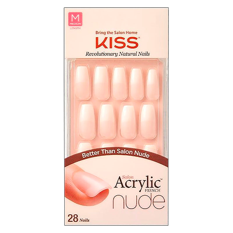 Kiss Salon Acrylic French Nude Medium False Nails Kit - Leilani - 28 pieces