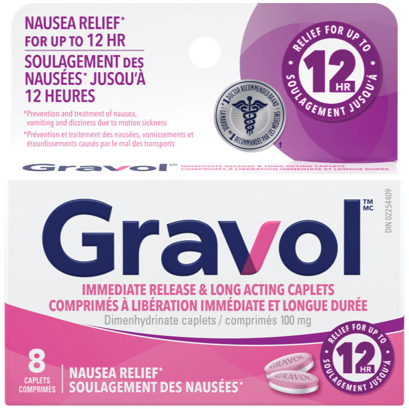 Gravol Dual Relief Long Acting Caplets - 8s