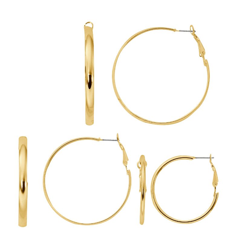 Primavera Graduating Trio of Shimmering Hoops - Goldtone
